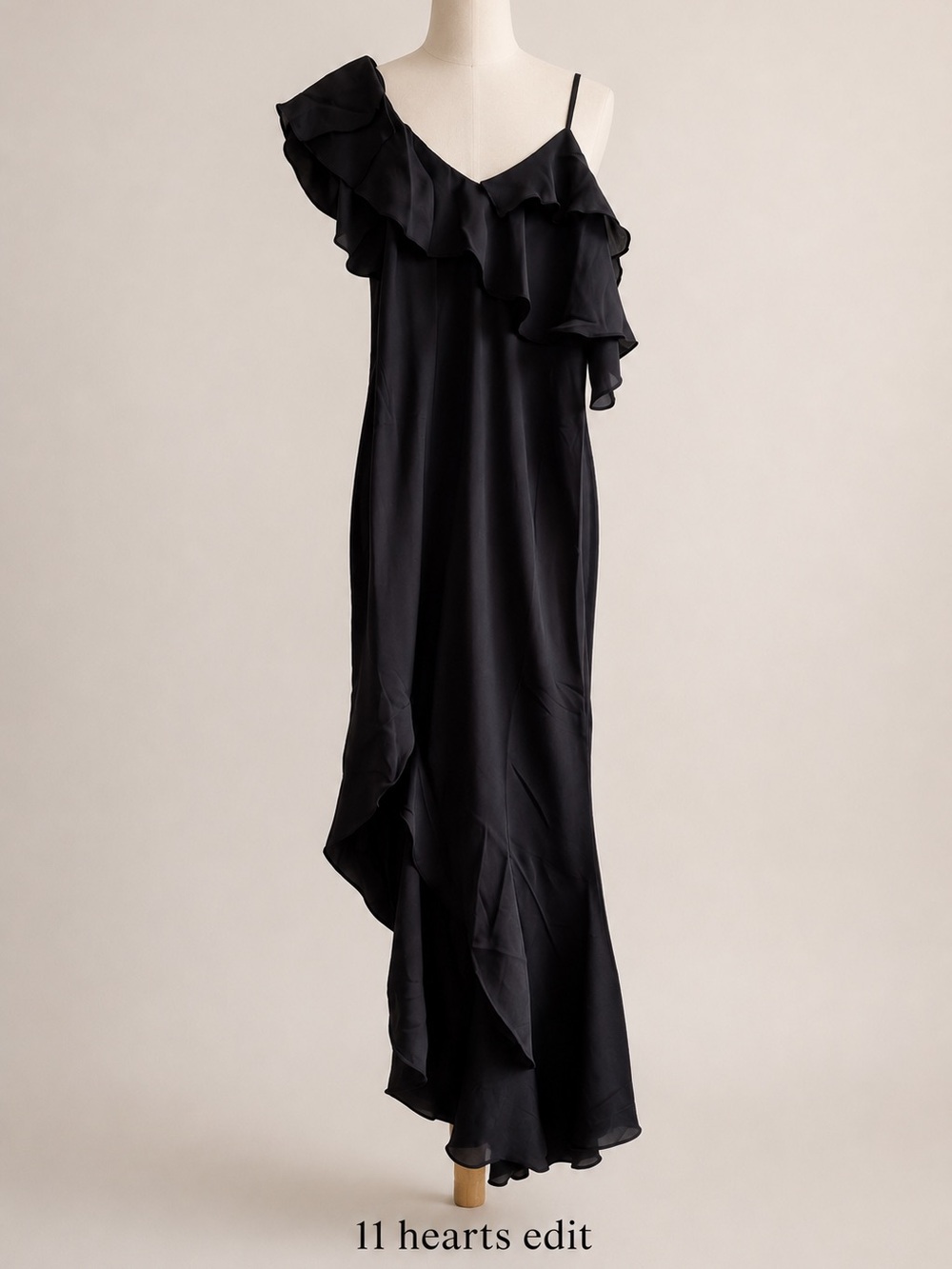 Krisa Revolve Black Ruffle One-Shoulder Dress Small NWT
